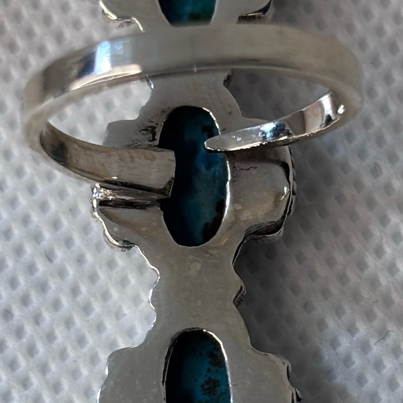 Adjustable Sterling Silver Royston Turquoise Triple Stone Ring – Southwestern - Picture 4 of 5